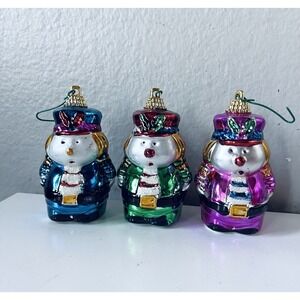Christmas‎ Ornaments Snowman Soldier Hand Blown Glass Vintage Lot Of 3